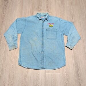 Vintage Jeff Gordon NASCAR 24 Denim Shirt Mens Large Competitors View Distressed